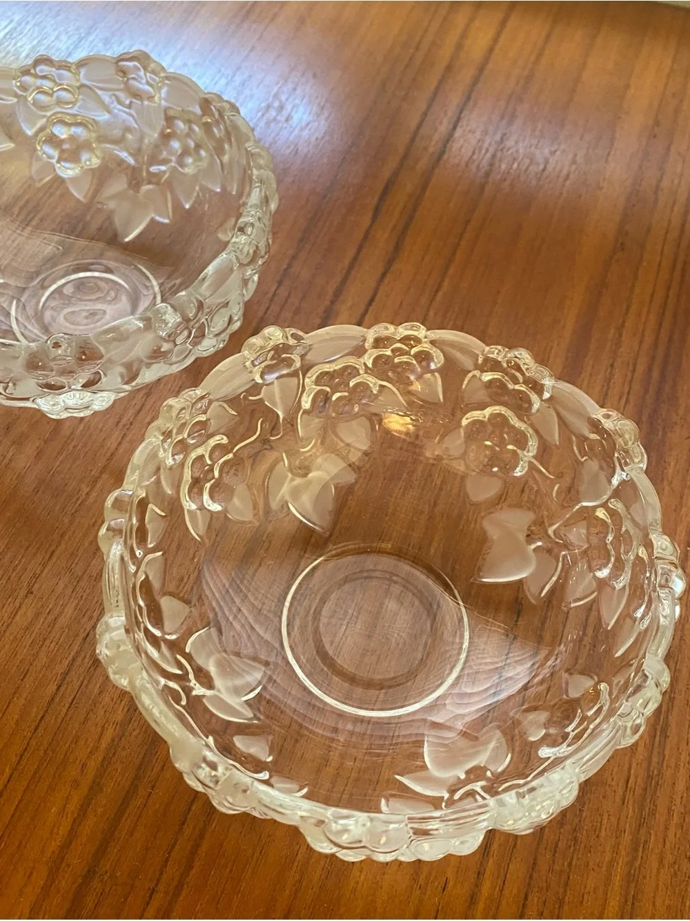 Vintage Pair of Puffy Flower and Leaves Glass Bowls